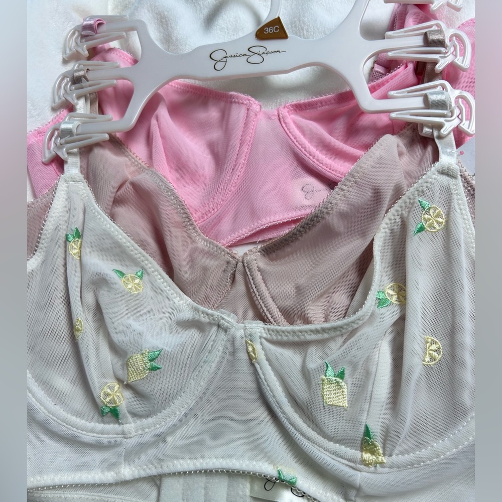 Jessica Simpson Sheer Lace underwire Lemons, pink and nude Bra Set of 3 NWT - Picture 6 of 15